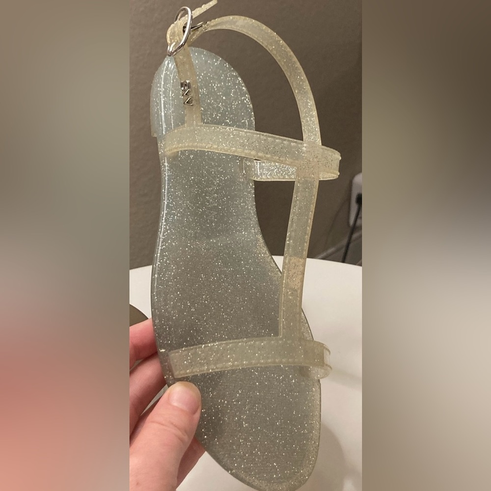 Stuart Weitzman Clear Silver Metallic Mellie Jelly Flat Sandals Size 7 Summer
